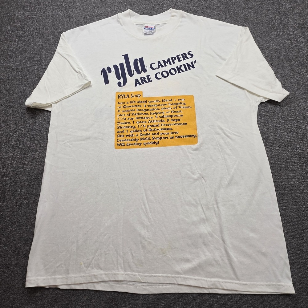 Hanes Beefy-T Vintage White Single Stitch T-Shirt XL Made in USA 90s Writings